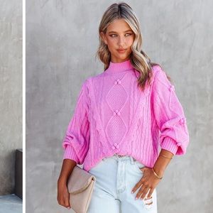 CHANTEL CABLE KNIT PULLOVER SWEATER - PINK